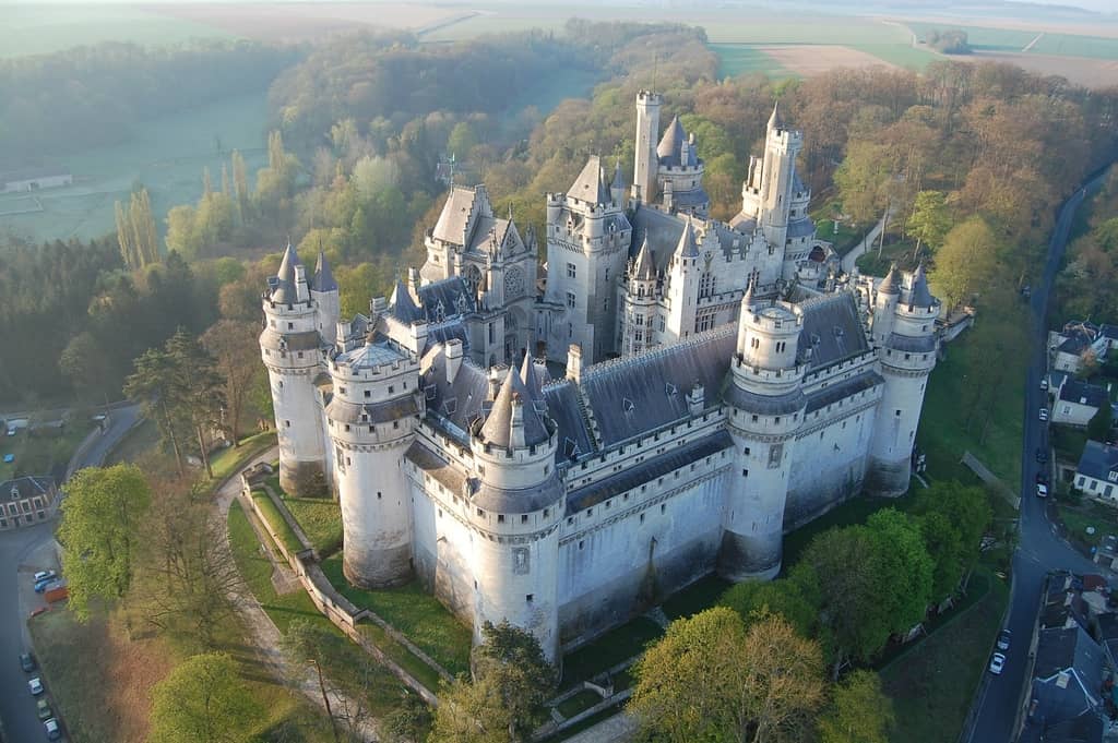 aerial view of a french medieval castle