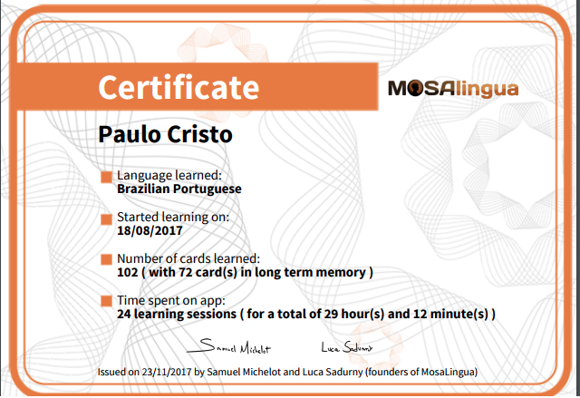Certificato MosaLingua